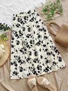 Falda casual con abertura de estilo floral diminuto para vacaciones de mujer - Multicolor - Ver 7