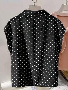 Women's Shirt With Polka Dots And French Bow Tie Design, Spring/Summer - 黑色 - 查看 2