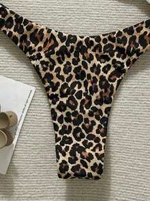 Swim Vcay Nuevo conjunto de bikini con múltiples piezas, de tiras de espagueti, corte alto y estampado de leopardo y unicolor - Multicolor 2 - Ver 5