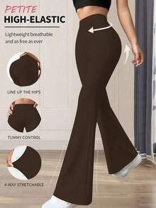 Pantalones acampanados de cintura alta de unicolor casual y deportivo para primavera - Marrón - Ver 1