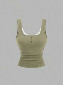 Camiseta de tirantes casual de mujer con parches de encaje - Verde - Ver 1