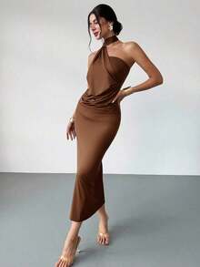 Vestido suelto con mangas acampanadas asimétricas de color marrón moca para mujer, vestido largo de moda, ropa de primavera/verano, adecuado para ir al trabajo, elegante, sexy, vacaciones, playa, estilo bohemio, Hawái, festivales de música, fiestas, atuendo de trabajo - Marrón Mocha 2 - Ver 8