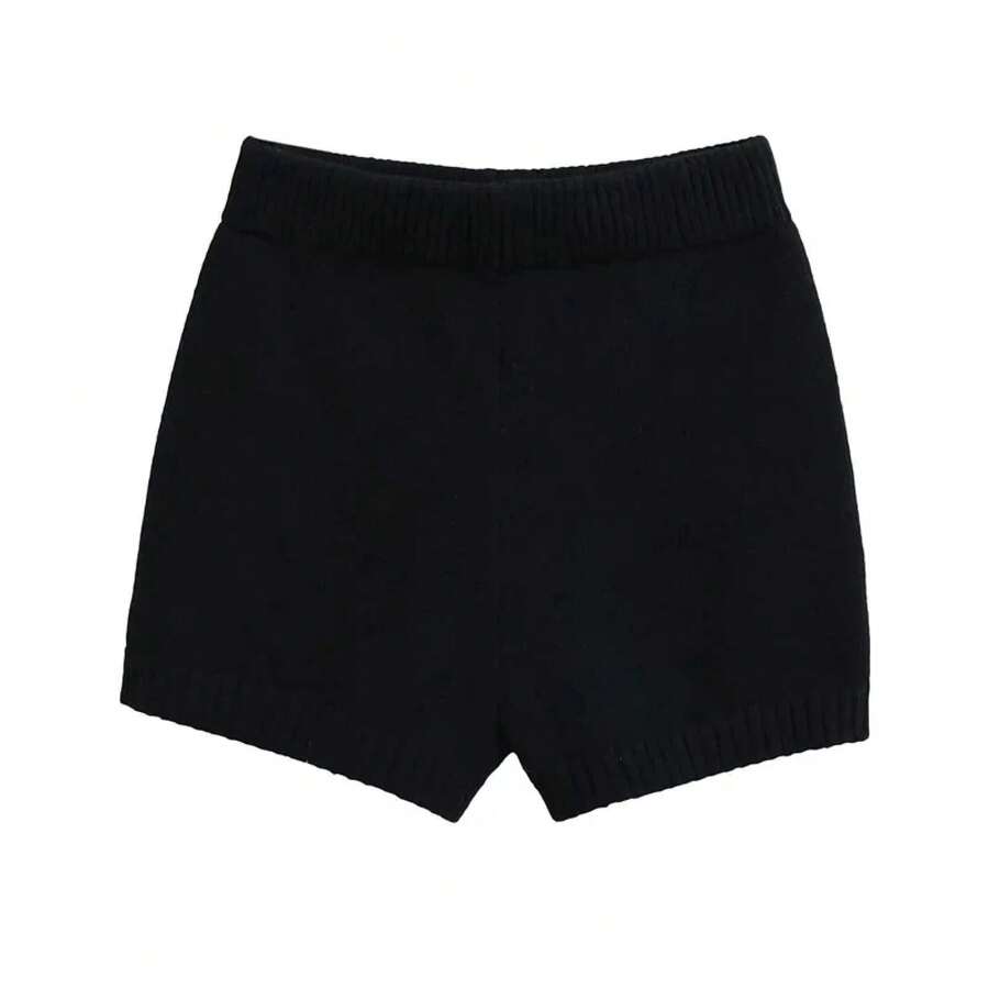 Pantalones cortos deportivos acampanados de cintura alta para mujer, pantalones cortos ajustados informales de punto fino para correr, Primavera Verano - Negro (40-60 kg) - Ver 1