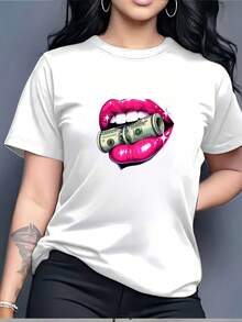 Camiseta Under The RadarLip Art con Estampado de Dinero, 180G, Camiseta Casual de Verano para Mujer, Regalo Perfecto para Vacaciones, Actividades de Team Building de la Empresa y Reuniones Familiares - Camiseta Unisex de Estilo Urbano Vintage, de Algodón, Manga Corta, Cuello Redondo y Corte Holgado. - Blanco - Ver 1