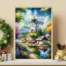 1PC DIY 5D Diamond Painting Kit Windmill Pattern - Round Full Diamond Art Mosaic Craft, Home Wall Decor, Frameless - No Frame - View 2