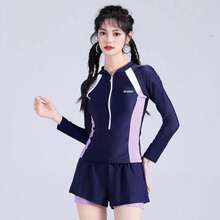 Swimsuit female split bath hot spring explosion advanced sense conservative surfing summer long sleeve sun protection swimsuit student - 黒と紫 - チェックする 2