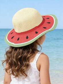 1 pieza Sombrero de ala ancha con estampado de sandía para niños, protección UV para verano y uso en exteriores - 1PC - Ver 4