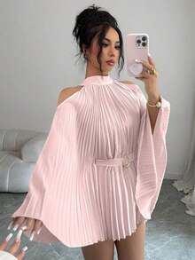 Elenzya Elegante camisa/blusa de mujer con mangas acampanadas y cintura ceñida para vacaciones - Rosa - Ver 1