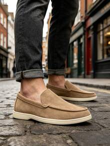 Giày Loafers Nam Da Lộn, Màu Be, Phong Cách Anh Quốc, Giày Đi Bộ Xỏ Chân Casual, Giày Loafers Sang Trọng, Giày Tây Bệt Công Sở Casual Cho Nam - Màu be - Xem 5