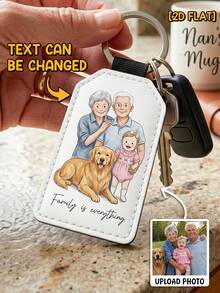 Customized Photo Portrait Keychain, Personalized Family Illustration Key Ring With Custom Text, 2D Flat Printed Gift For Mom, Dad, Grandparents - As Shown - View 4