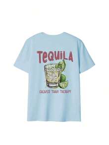 T-Shirt Semplice Da Donna Per L'estate 2026 Con Motivo Tè Al Limone E Stampa Di Fette Di Limone, Stile Vacanziero, Vestibilità Comoda, Multifunzionale, Con Scollo Rotondo, Marrone - 寶貝蝴蝶結 - 查看 2