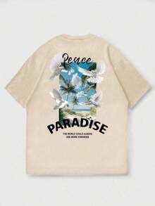 Fractyr Men's Fashionable Printed Loose Fit Short Sleeve T-Shirt | Exquisite Design | Racing Car And Cherry Blossom Print | Summer Essential | Easy To Match, Show Off Your Style - 杏子 2 - 查看 4