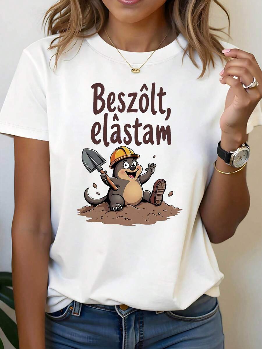 Camiseta de manga corta para mujer con estampado gráfico divertido de ardilla húngara "Me gusta", ideal para primavera y verano, cuello redondo, estilo casual, para uso diario, salidas diarias, regalo de vacaciones - Blanco - Ver 1