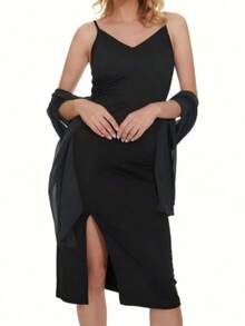 Khăn choàng voan chiffon cho cô dâu, dự tiệc cưới, dạ hội và các dịp đặc biệt. - màu đen - Xem 3
