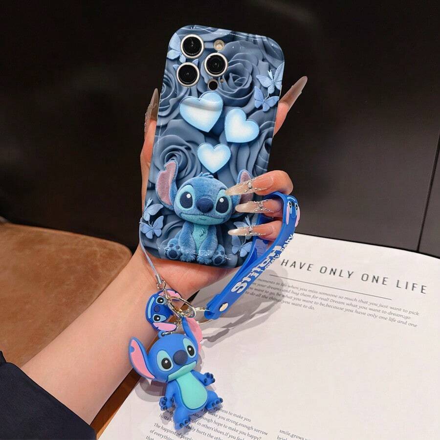 Disney Lilo And Stitch Phone Case : 3D Fluffy Pattern Border Protector Phone Soft Phone Case With A Free Cute Stitch Bracelet Chain Lanyard, Stitch, Lilo, Angel, For Apple 17 Promax 17 Pro 16 15 14 13 12 11 Pro Max XS Max X XR Soft Cover Summer Phone Case - trắng - Xem 1