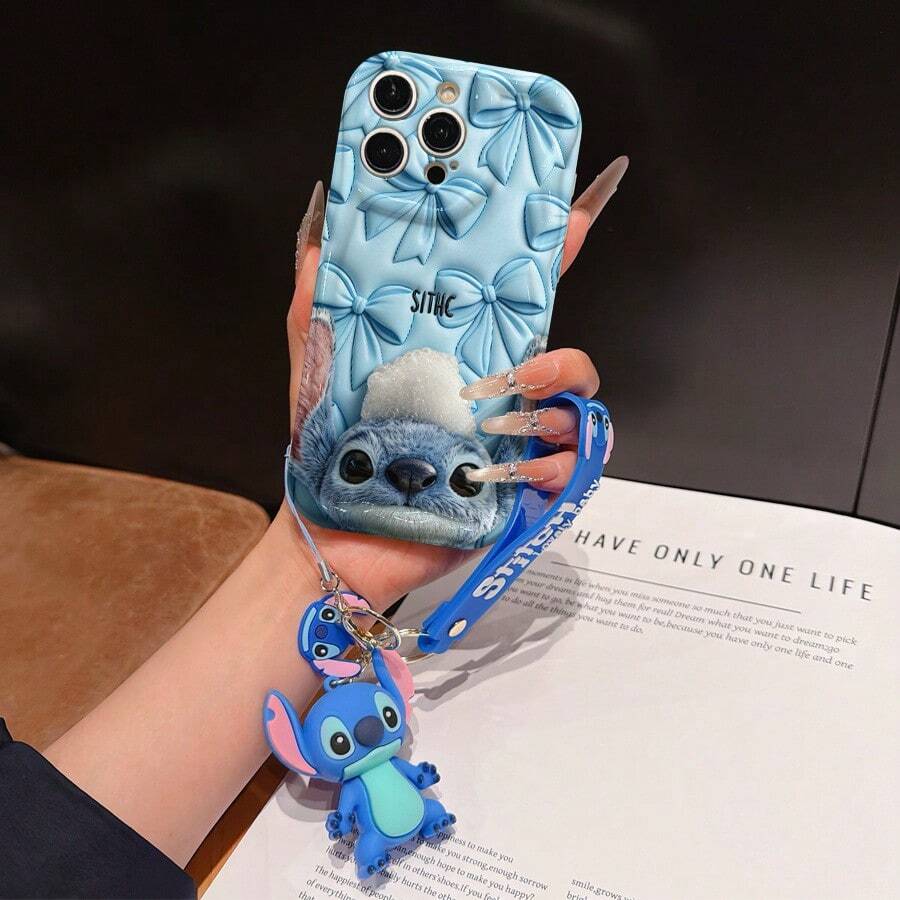 Disney Lilo And Stitch Phone Case : 3D Fluffy Pattern Border Protector Phone Soft Phone Case With A Free Cute Stitch Bracelet Chain Lanyard, Stitch, Lilo, Angel, For Apple 17 Promax 17 Pro 16 15 14 13 12 11 Pro Max XS Max X XR Soft Cover Summer Phone Case - trắng - Xem 1