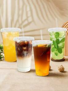 90/60/30pcs 600ml Disposable Transparent Plastic Cups With Lids & Straws, Suitable For Iced Coffee, Smoothies And Slushies - View 7