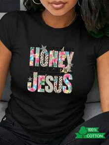 Women's & Men's Crew Neck T-Shirt With Anime Letter Print, Modern Design, Comfortable And Breathable, Ideal For Casual Daily Wear, Features A Refreshing Summer Style, Essential For Parties, Local Shipping, Don't Worry, We're Here - 黑色 - 查看 8