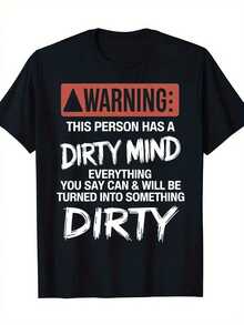 Funny Graphic T-Shirt For Men: Dirty Mind And Heart Warning - Humorous Caution Sign Design With Text, Crew Neck Short Sleeve Casual And Gym Wear, Sarcastic Novelty Gift Machine Washable For Men, Women, Dad, Mom - Funny Adult Clothing For Parties And Everyday Wear - 黑色 - 查看 1