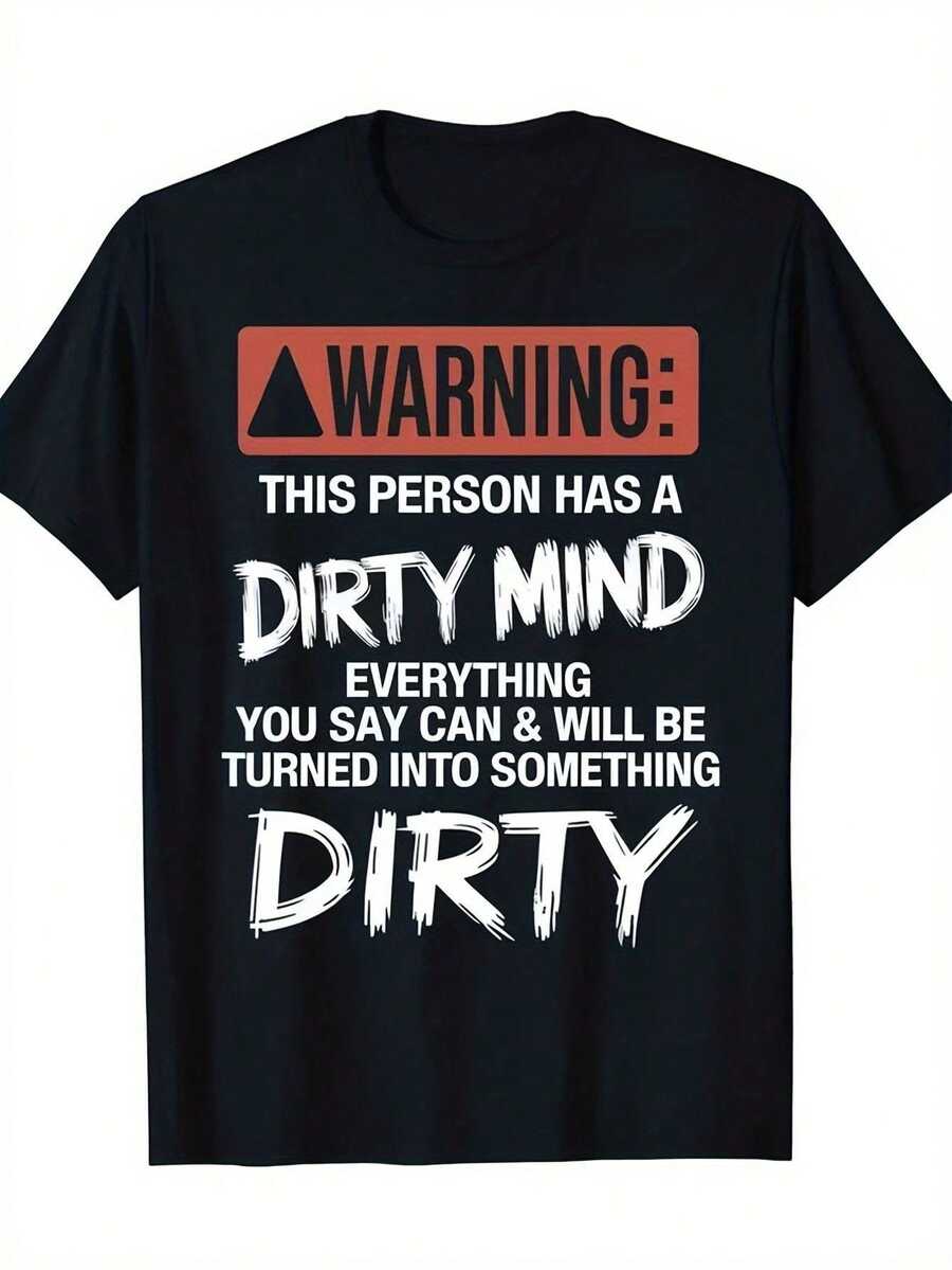 Funny Graphic T-Shirt For Men: Dirty Mind And Heart Warning - Humorous Caution Sign Design With Text, Crew Neck Short Sleeve Casual And Gym Wear, Sarcastic Novelty Gift Machine Washable For Men, Women, Dad, Mom - Funny Adult Clothing For Parties And Everyday Wear - 黑色 - 查看 1