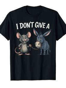 Men's T-Shirt With A Funny Cartoon Print Of "I Don't Give A Mouse" And A Donkey, Black, Round Neck, Short Sleeve, Breathable, Casual Summer Office Design, Comfortable Fit Everyday Wear T-Shirt - 黑色 - 查看 1