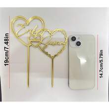 Customizable Gold Heart Shaped Wedding Topper, Suitable For Weddings, Anniversaries And Other Occasions, Elegant, Personalized Gift, Unique Gift - F-heart Cake Stick Label - View 3