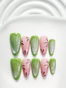 Bộ 10 miếng dán móng tay thủ công kiểu mắt mèo, bộ dụng cụ vẽ móng gel, hình dán hoa vẽ tay, sơn móng tay màu xanh lá cây & hồng, phong cách mùa hè tươi mát, bao gồm dụng cụ làm móng (1 miếng dán gel + 1 dũa móng), có 3 kích cỡ: vuông, vuông ngắn, hình hạnh nhân, phù hợp cho tiệc tùng, sử dụng hàng ngày, chụp ảnh, đi làm mùa xuân/hè. - Nhiều màu - Xem 13