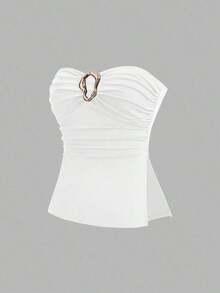 Top corto con pliegues tipo bandeau de moda casual para mujer - Multicolor 3 - Ver 4