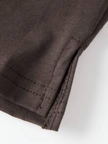 Womens Split Hem Capri Pants Fold Over Waist Solid Color Slim Fit Cropped Pants Trousers - 咖啡棕 - 查看 9