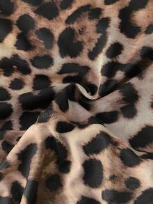 Body de manga larga con hombros transparentes y estampado de leopardo para mujer - Marrón 3 - Ver 7