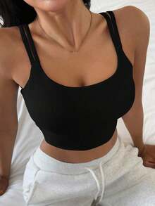 Sujetador deportivo minimalista de unicolor y de peso ligero que da forma para mujeres - Negro - Ver 4