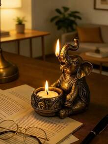 1pc Vintage Gold Elephant Candle Holder, Retro Modern Decorative Centerpiece, Suitable For Fireplace, Wedding, Party, Housewarming Gift, Birthday Gift, Graduation Gift, Cozy Home Decor, Table Decor, Mother's Day Gift, Party Supplies, Family Dining, High-End Restaurant Supplies, Wedding Decor - C - View 1