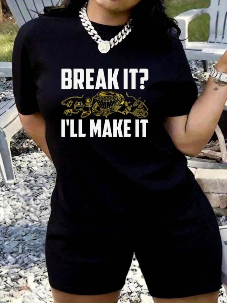 Women's T-Shirt With Cartoon Character Print, With Diamonds, Jewels And Accessories, Loose Fit, Elegant And Casual, Retro Style, Fashionable, Casual Sleeve, Plus Size, With Collar, Large Print, Breathable, Washable, For Casual Use And In Games, Soft And Breathable, Comfortable And Breathable. - 黑色 - 查看 1