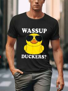 2D Flat Yellow Duck With Sunglasses And The Phrase "Wassup Duckers" Printed On A Black T-Shirt, Acrylic Hanging Ornament For Home And Office Decoration, Christmas Gift For Friends. - 黑色 - 查看 1