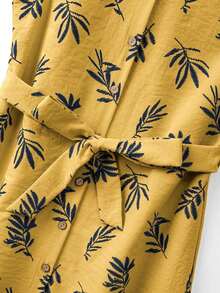 Vestido de mujer con cuello redondo, sin mangas, con estampado botánico y botones delanteros - Amarillo claro - Ver 7