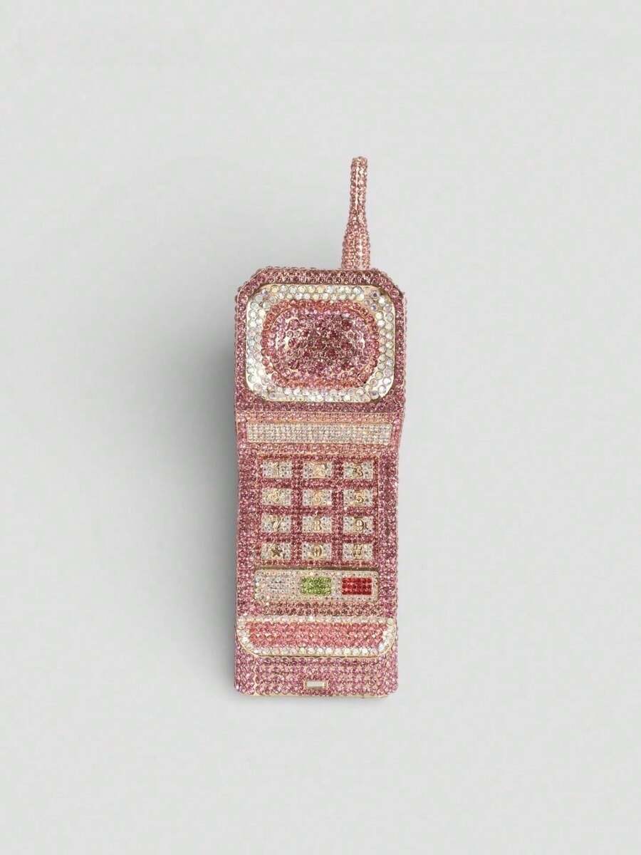 Sparkling, Dazzling, Elegant Crystal Rhinestone Cellphone Shape Purse Cute Crystal Handbag Novelty Diamond Evening Bag For Party Prom Cocktail - Pink - View 1