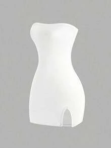 Vestido negro sin tirantes para mujer, minivestido corto - Blanco - Ver 1