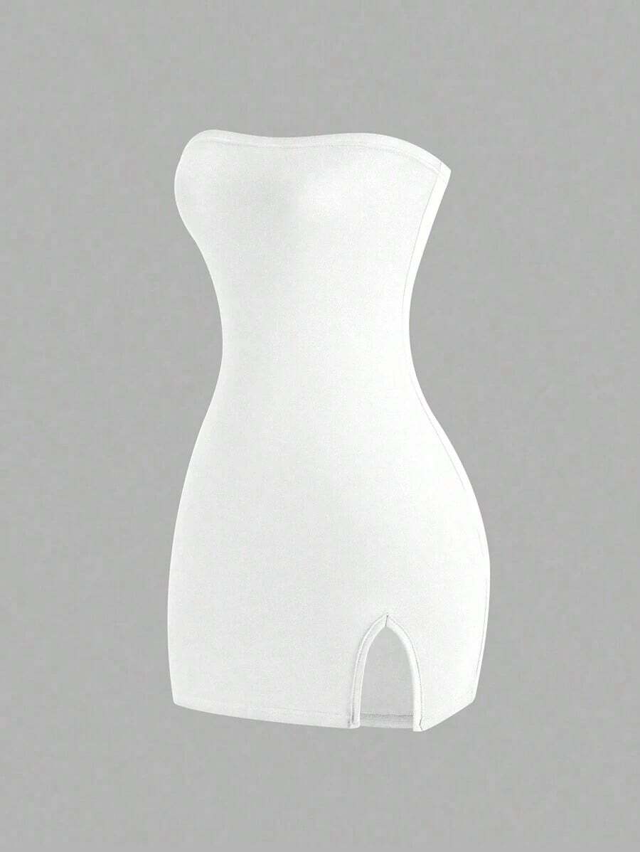 Vestido negro sin tirantes para mujer, minivestido corto - Blanco - Ver 1