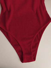 Body elegante y casual para mujer, body de manga corta y cuello redondo para uso diario - Rojo - Ver 5