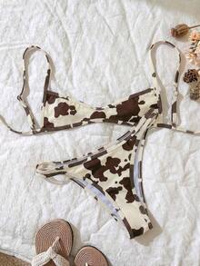 Conjunto de bikini con tirantes de espagueti de tela jacquard para mujer, primavera/verano - Multicolor 3 - Ver 2