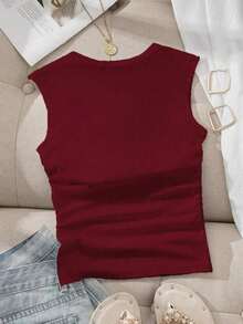 Camiseta sin tirantes con cuello cuadrado, cintura fruncida y sujetador acolchado sin aros - Burdeos - Ver 2