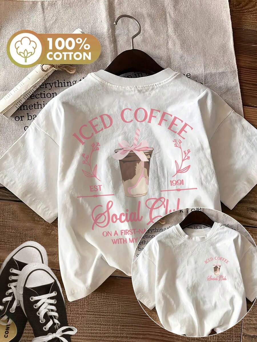 Graphic Print T-Shirt, Short Sleeves And Round Neck, Casual Top For Summer And Spring, Women's Clothing - White - View 1