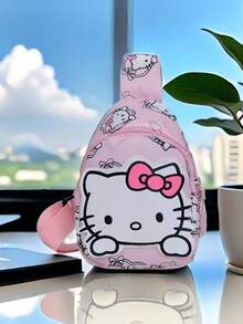 Sanrio Hello Kitty Crossbody Bag 1pc - Multi-Layer Design, Large Capacity, Made Of Durable Nylon Material. This Multi-Functional Crossbody Bag/Cute Cartoon Sports Bag/Shoulder Bag/Mini Backpack/Storage Bag Is Suitable For Daily Commute. It's An Excellent Birthday Gift For Her. - View 2