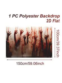 1pc Halloween Backdrop, Happy Halloween Backdrop With Bloody Hand Design, Photography Backdrop, Decorative Wall Hanging, Background Banner, Halloween Decoration, Halloween Party Decoration, Halloween Trick Or Treat Decoration, Outdoor Halloween Decoration - Bloody Hands - View 10