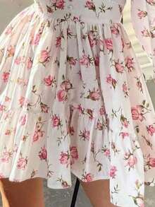 Short Dress With Printed Lace V-Neck, Sweet And Elegant European Style, New Spring Collection For Women - Pink - View 8