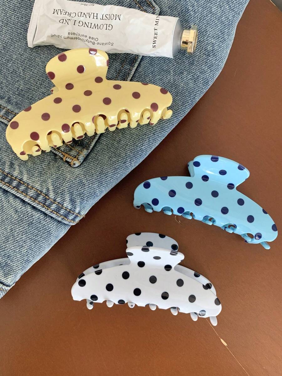 1个复古波点发爪夹，别致优雅的发爪夹，适合盘发，女士发饰