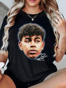Illuminated Male Face Representing Strength, Youth, And Confidence With Artistic Strokes That Evoke Modern Energy And A Bold Spirit; Comfortable And Modern Casual Women's T-Shirt For Everyday Wear - 黑色 - 查看 8