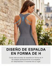 Vestido de Tenis Blanco para Mujer, con Cierre Frontal, Copas Incorporadas y Ropa Interior Anti-Rasgaduras, Secado Rápido para Deporte y Casual - Gris - Ver 7