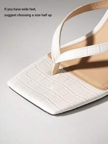 Women Backless Kitten Heel Sandals, Versatile Stilettos Thong Sandals Fashion Square Toe Wide Strap Slide Sandals For Formal, Party, Work & Daily Wear - trắng - Xem 6