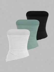 Top tubo asimétrico con volantes sexy  para mujeres - Verde - Ver 2